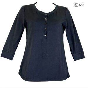 Anatomie Henley Shirt 3/4 Sleeve Stretchy Snap Button Black Sz Small